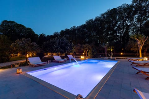 Night, Natural landscape, Pool view, Swimming pool, sunbed