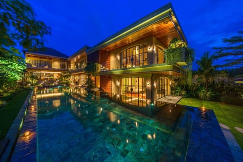 Property building, Night, Pool view, Swimming pool