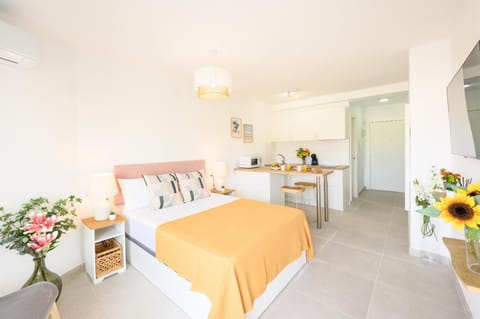 Bed, TV and multimedia, Kitchen or kitchenette, Photo of the whole room, Dining area, Bedroom, air conditioner