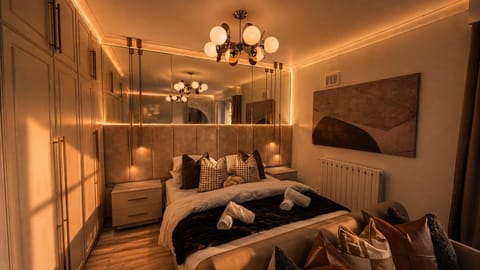 Bed, Bedroom, towels, wardrobe