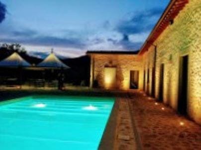 Property building, Night, Pool view, Swimming pool, sunbed