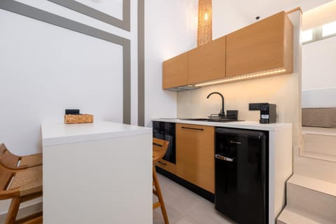Kitchen or kitchenette, stove