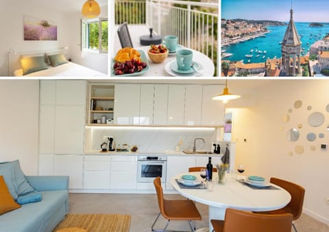 Kitchen or kitchenette, Living room, Seating area, Dining area, Sea view