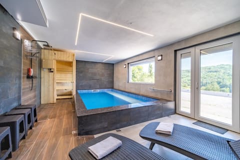 Sauna, Pool view, Swimming pool, sunbed