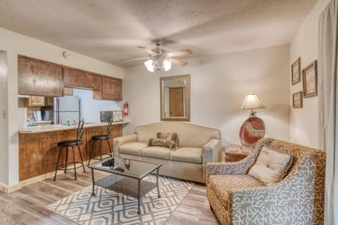Kitchen or kitchenette, Living room, Seating area, fireplace, minibar