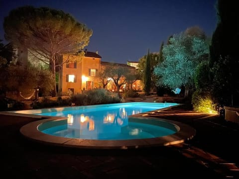 Property building, Night, Garden, Swimming pool