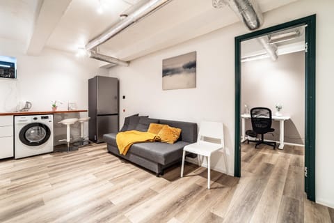 Kitchen or kitchenette, Living room, Seating area, washing machine