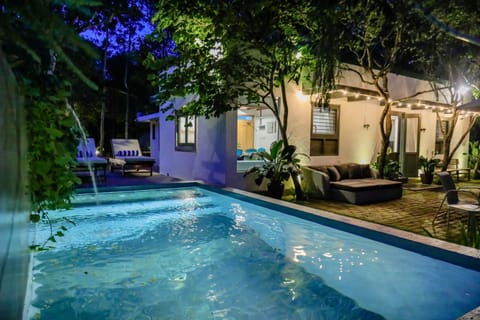 Property building, Night, Garden, Swimming pool, Swimming pool