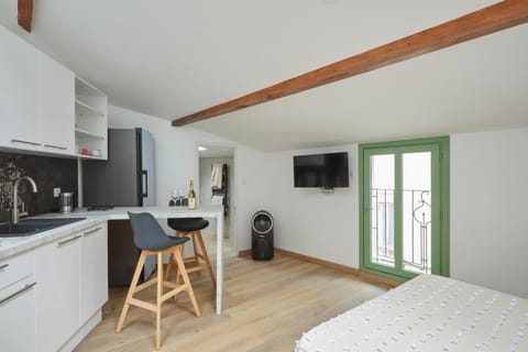Bed, TV and multimedia, Kitchen or kitchenette, Photo of the whole room, Dining area, Bedroom, minibar