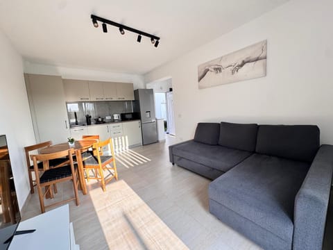 Kitchen or kitchenette, Living room, Seating area, Dining area