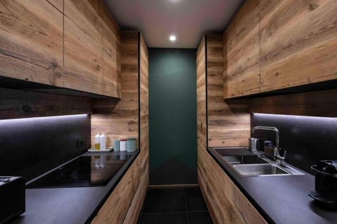 Kitchen or kitchenette, stove