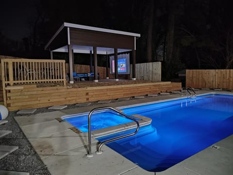 Night, Pool view, Swimming pool