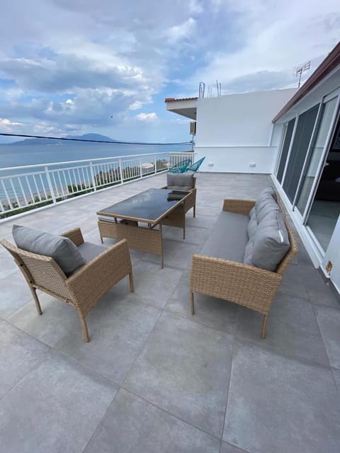 Patio, Day, Natural landscape, View (from property/room), Balcony/Terrace, Living room, Seating area, Dining area, Sea view