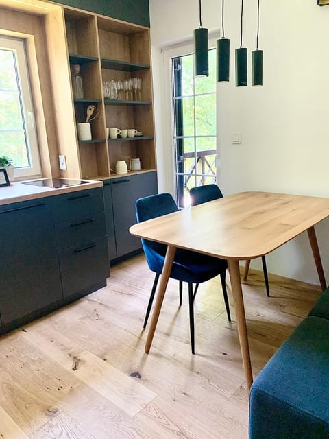 Kitchen or kitchenette, Living room, Seating area, Dining area