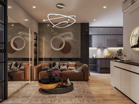Kitchen or kitchenette, Living room, Seating area, minibar, pet friendly