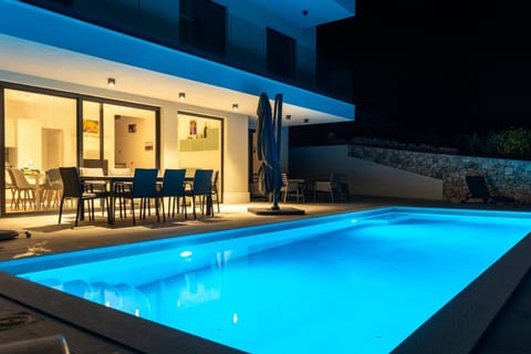 Night, Pool view, Swimming pool, Swimming pool