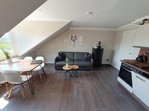 Kitchen or kitchenette, Living room, Seating area, Dining area