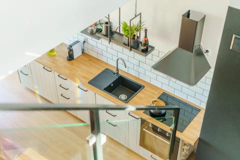 Kitchen or kitchenette, stove