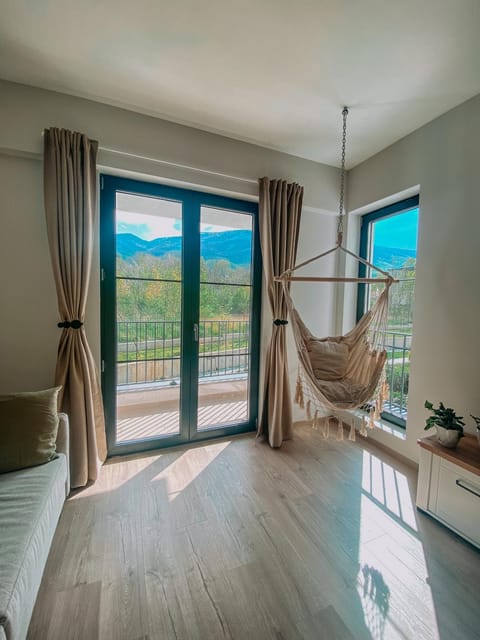 Living room, Seating area, Mountain view