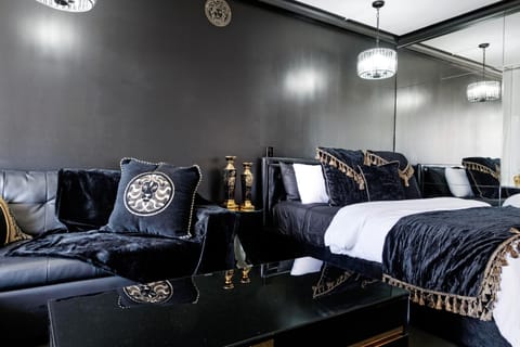 Bed, Living room, Seating area