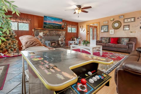TV and multimedia, Living room, Seating area, fireplace, flat iron
