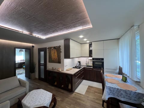 Kitchen or kitchenette, Living room, Seating area, Dining area, minibar, stove