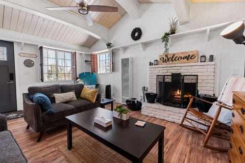 Living room, Seating area, fireplace, flat iron