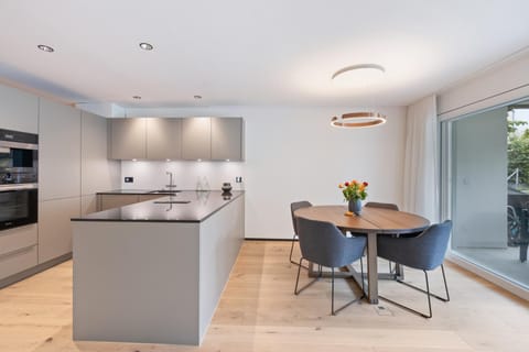 Dining area, dishwasher, oven, stove, kitchen