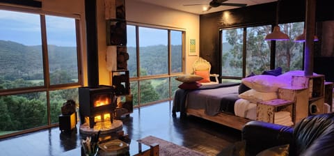 Bed, Natural landscape, View (from property/room), Seating area, Bedroom, Mountain view