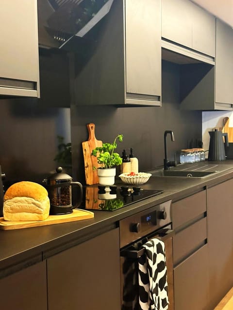 Kitchen or kitchenette, stove