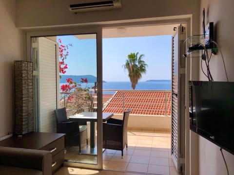 Day, Natural landscape, TV and multimedia, View (from property/room), Balcony/Terrace, Living room, Seating area, Dining area, Sea view, air conditioner