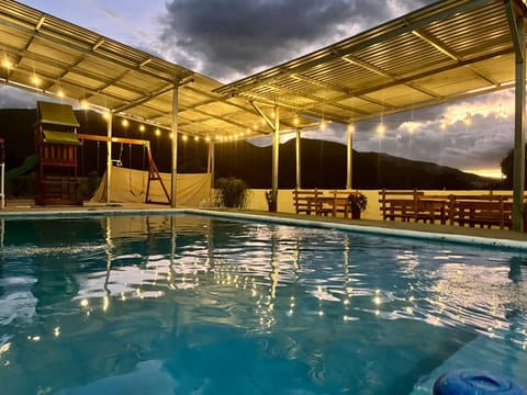 Natural landscape, Mountain view, Swimming pool, Sunset
