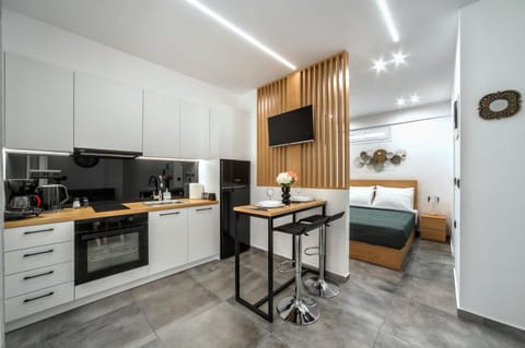 Bed, TV and multimedia, Kitchen or kitchenette, Photo of the whole room, Dining area, Bedroom, oven, stove