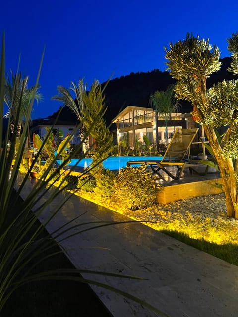 Property building, Night, Natural landscape, Swimming pool