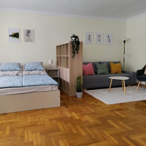 Bed, Living room, Photo of the whole room, Seating area, Bedroom