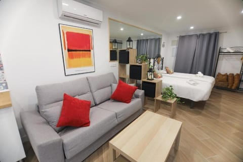 Bed, TV and multimedia, Living room, Photo of the whole room, Seating area, Bedroom, air conditioner