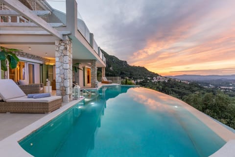Pool view, Swimming pool, Sunset, sunbed