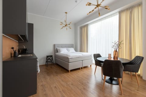 Bed, Coffee/tea facilities, Kitchen or kitchenette, Living room, Photo of the whole room, Seating area, Bedroom, hair dresser