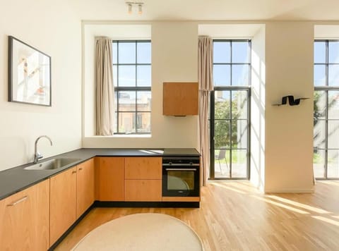 Kitchen or kitchenette, stove