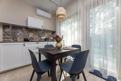 Kitchen or kitchenette, Living room, Seating area, Dining area