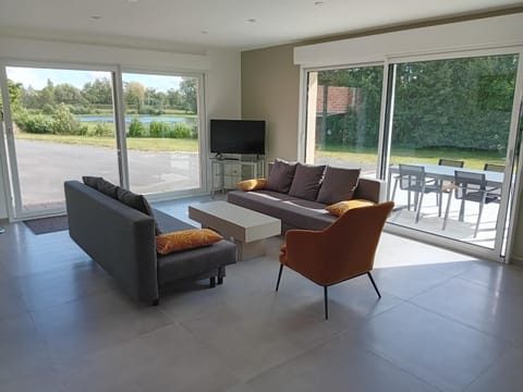Patio, Living room, Garden view, Lake view
