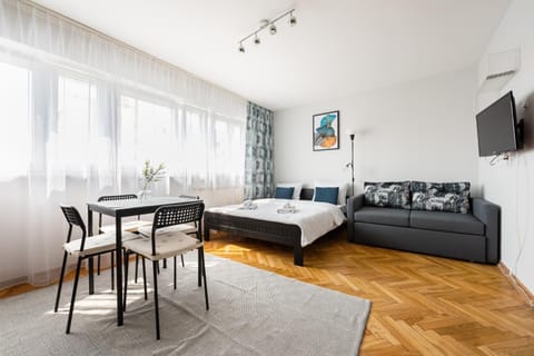 Bed, TV and multimedia, Living room, Photo of the whole room, Seating area, Dining area, Bedroom