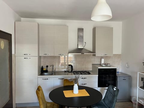 Kitchen or kitchenette, dishwasher, oven, stove