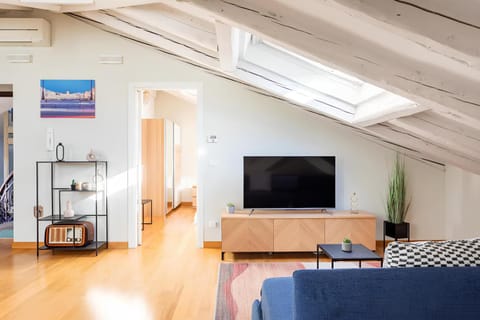 TV and multimedia, Living room, Seating area, Evening entertainment, fireplace, air conditioner