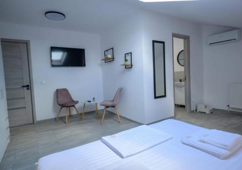 Bed, TV and multimedia, Living room, Photo of the whole room, Seating area, Bedroom, towels, wardrobe, air conditioner