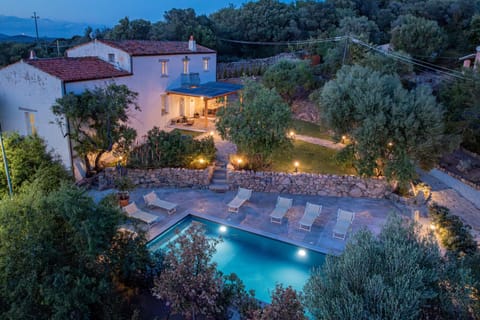 Property building, Night, Natural landscape, Garden, Garden view, Pool view, Swimming pool, sunbed
