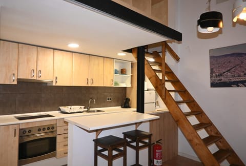 Kitchen or kitchenette, stove