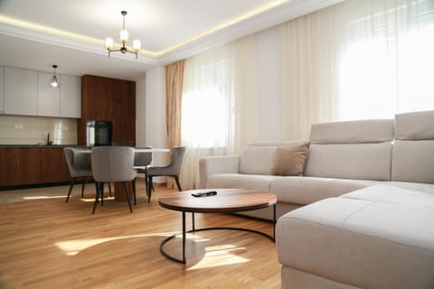 Kitchen or kitchenette, Living room, Seating area, Dining area