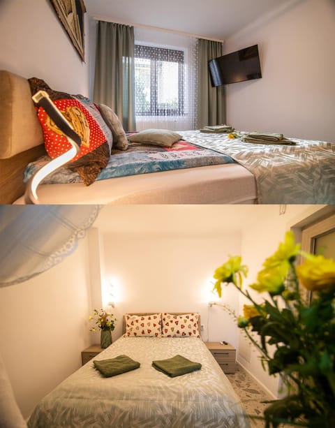 Bed, TV and multimedia, Photo of the whole room, Decorative detail, Bedroom, towels