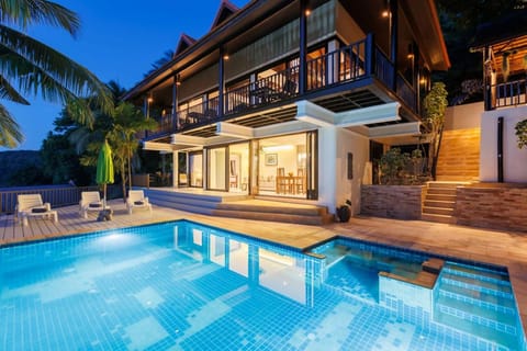 Property building, Patio, Night, Balcony/Terrace, Pool view, Swimming pool, sunbed